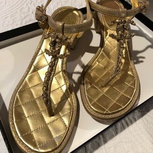 CHANEL gold thong sandals